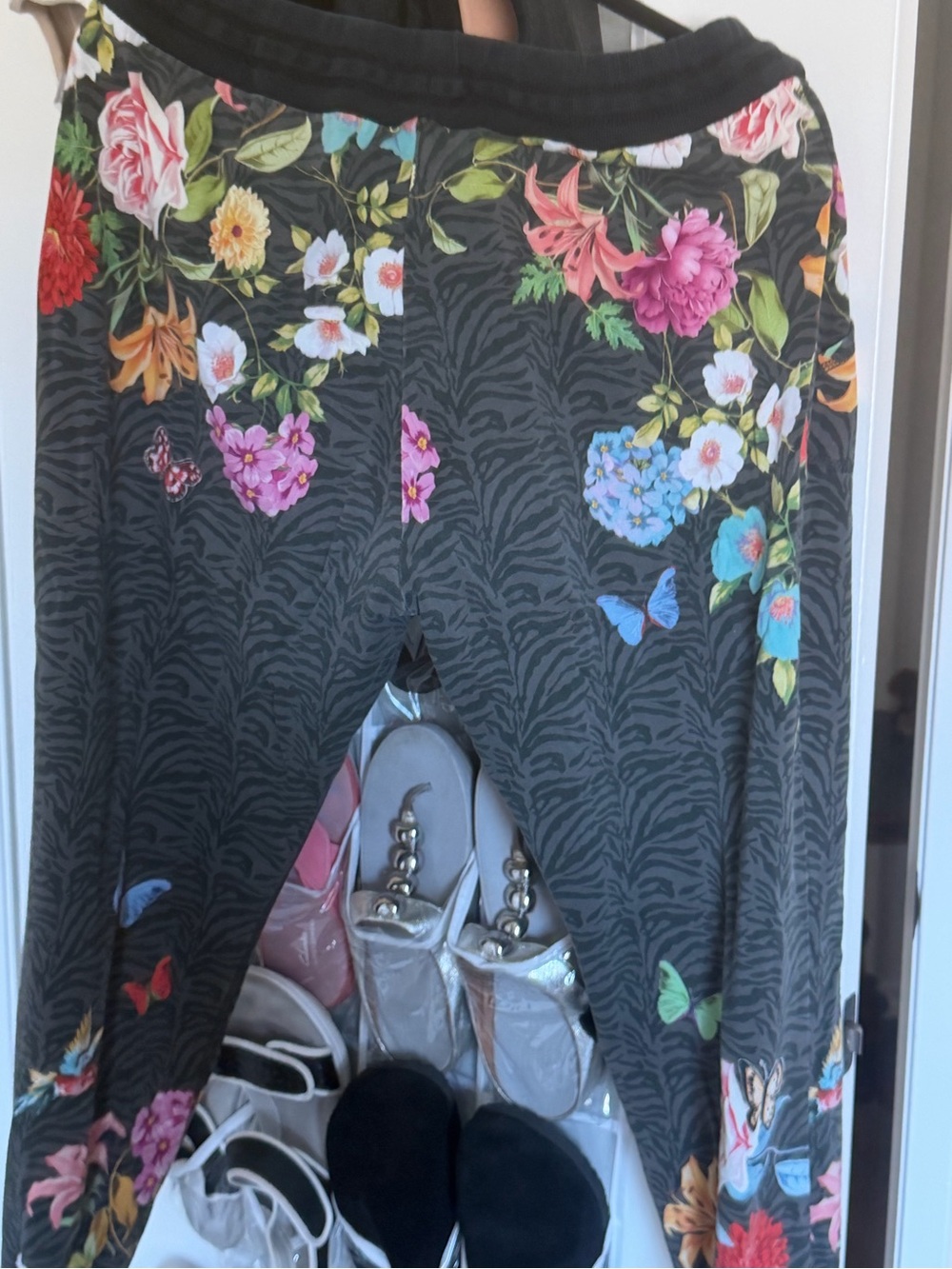 Johnny Was Floral & Butterfly Print Black joggers